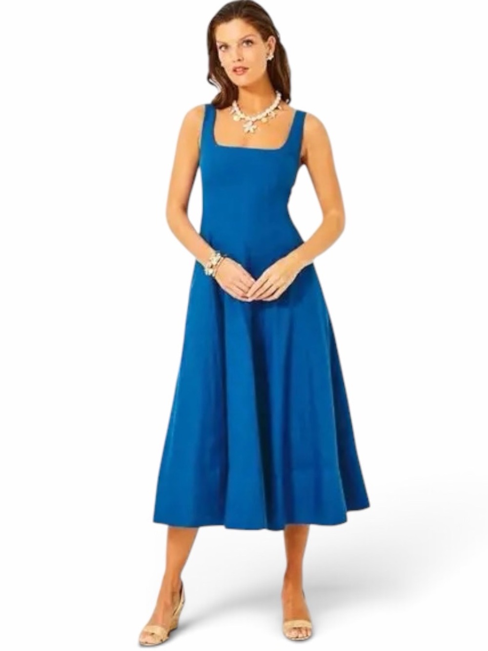 Lilly Pulitzer Barton Blue Sleeveless Linen Calina Midi Sundress Size 4